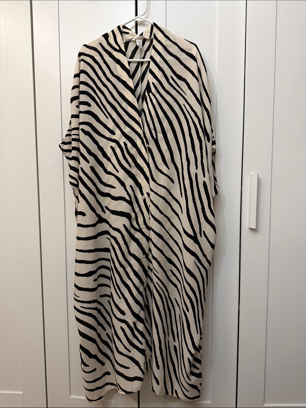 H&M Black & Cream Zebra-Print Open Duster